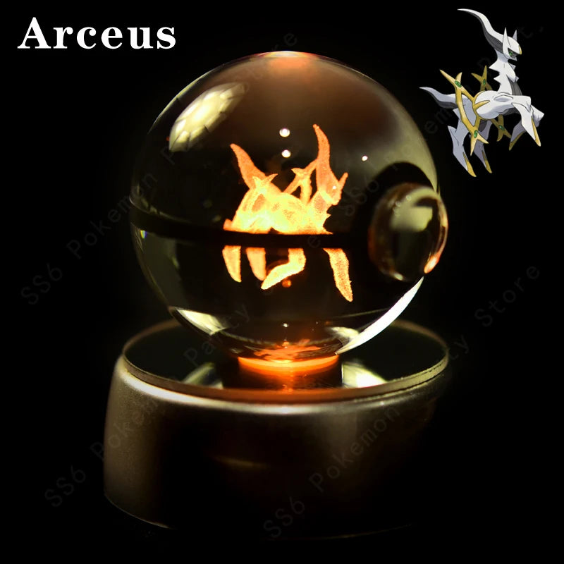 Pokemon Crystal Ball 3D Mewtwo Pikachu Gengar Pokeball 3D Night Light Lamp Glass Statue Pokemon Crystal Ball Birthday Gift