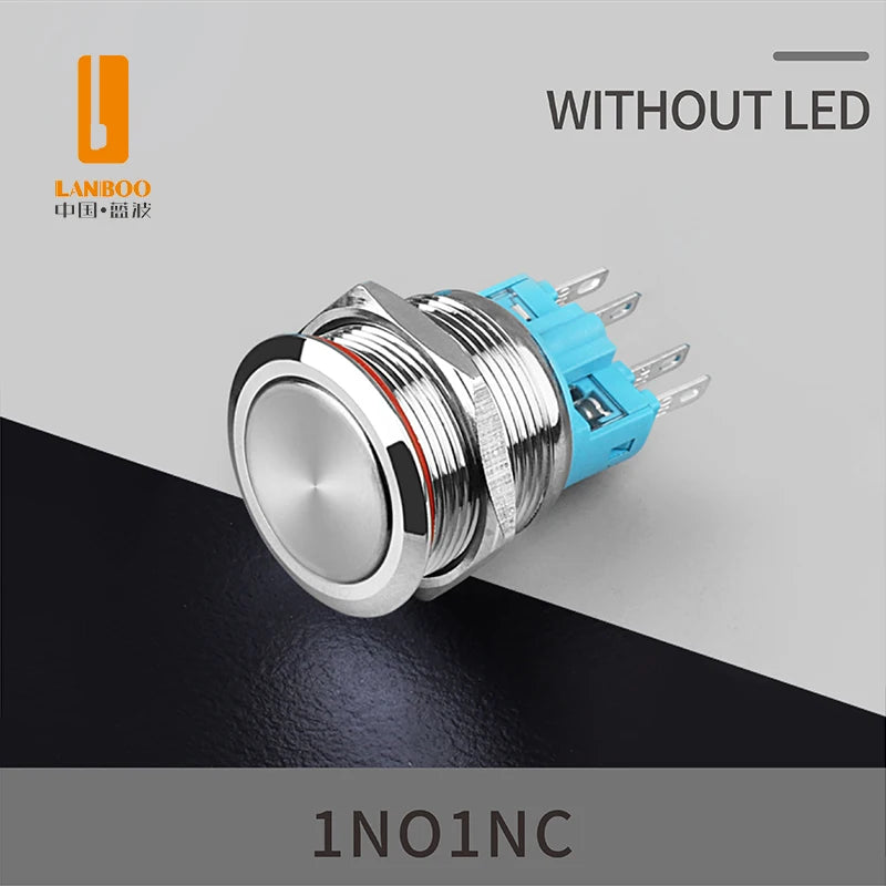 LANBOO 22B2 Economy Metal Pushbutton Switch / 1NO1NC / Momentary or Latching Available. Ring/Power Supply Button