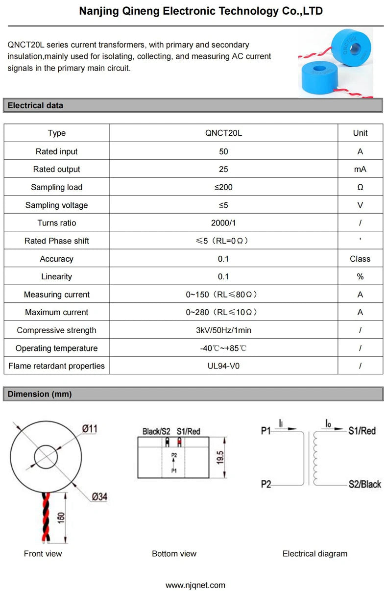 Current Transformer CT QNCT16L 10A 10mA 20A 20mA 30A 30mA 50A 50mA 2000:1 10A 5mA 20A 10mA 100A Micro Current Transducer Sensor