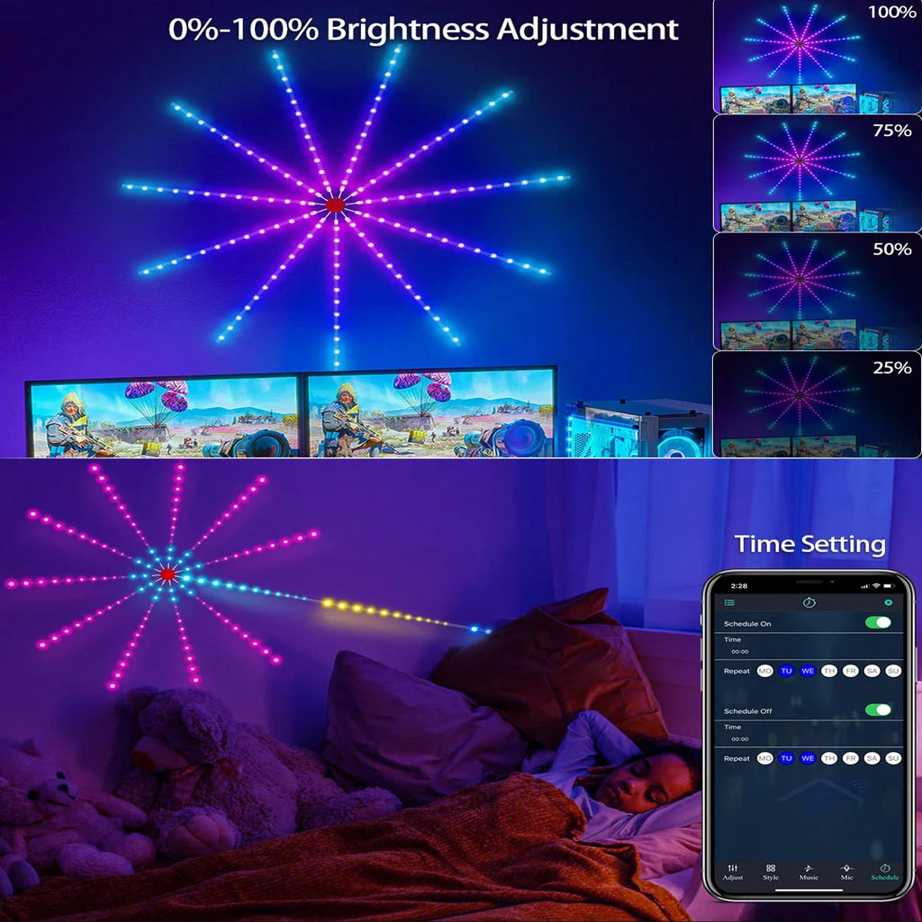 RGBIC Firework Strip Lights LED Bluetooth APP Control Neon Strip USB 5V Changing Smart Lamp Sync Music Bedroom Decor Dream Light