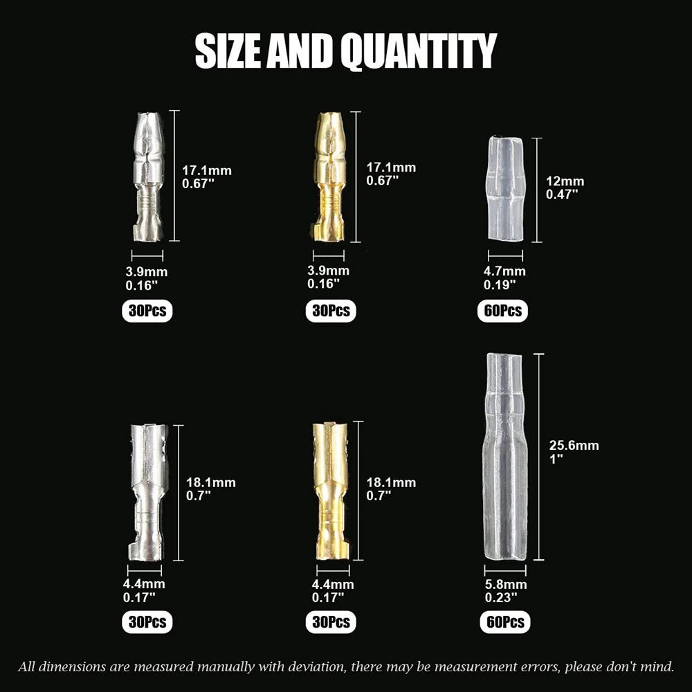 240pcs 3.9mm Brass Male Female Bullet Terminal Wire Connector Blocks with Insulation Sleeves for Car Truck Motorcycle Bike