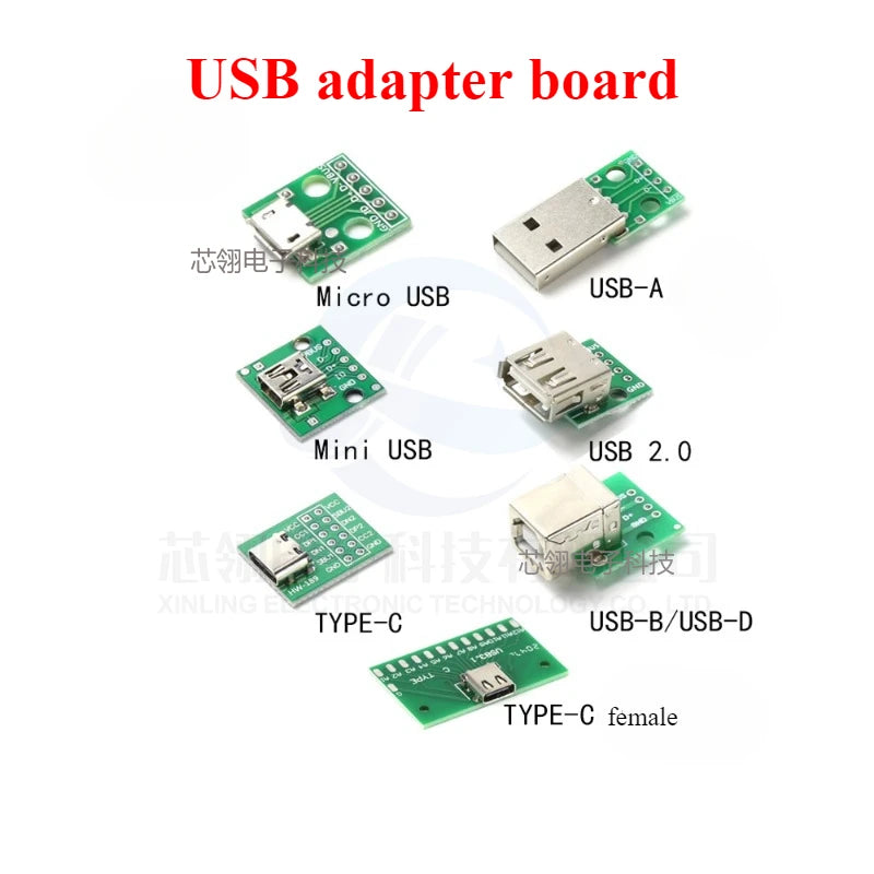 5pcs Micro Mini  A Male USB 2.0 3.0 A Female USB B Connector Interface to 2.54mm DIP PCB Converter Adapter Breakout Board