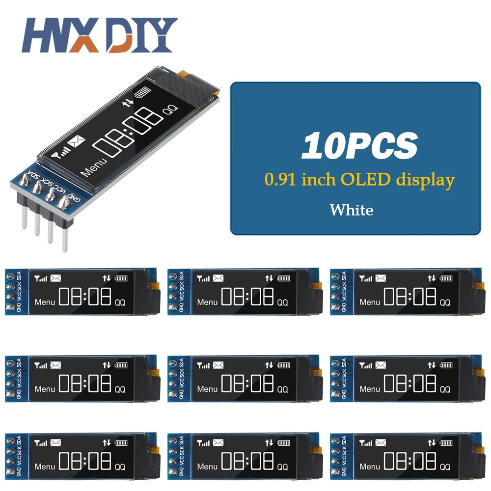 1-10pcs 0.91 Inch 128x32 IIC I2C White / Blue OLED LCD Display DIY Module SSD1315 Driver IC DC 3.3V 5V for Arduino