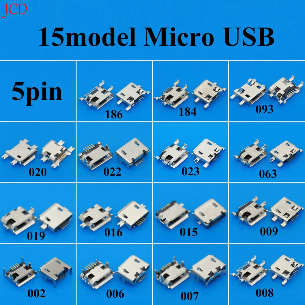 Universal Dropship 15Model Micro USB 5Pin Jack Connector V8 Port Horn Charging Socket for Lenovo Huawei ZTE HTC Etc.
