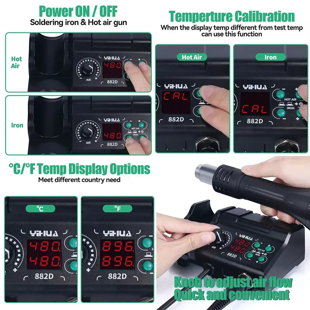 750W Soldering Station 2 IN 1 Soldering Iron Fast Heating Welding Kit LCD Hot Air Gun SMD PCB Repair Tools Mini Rework Station