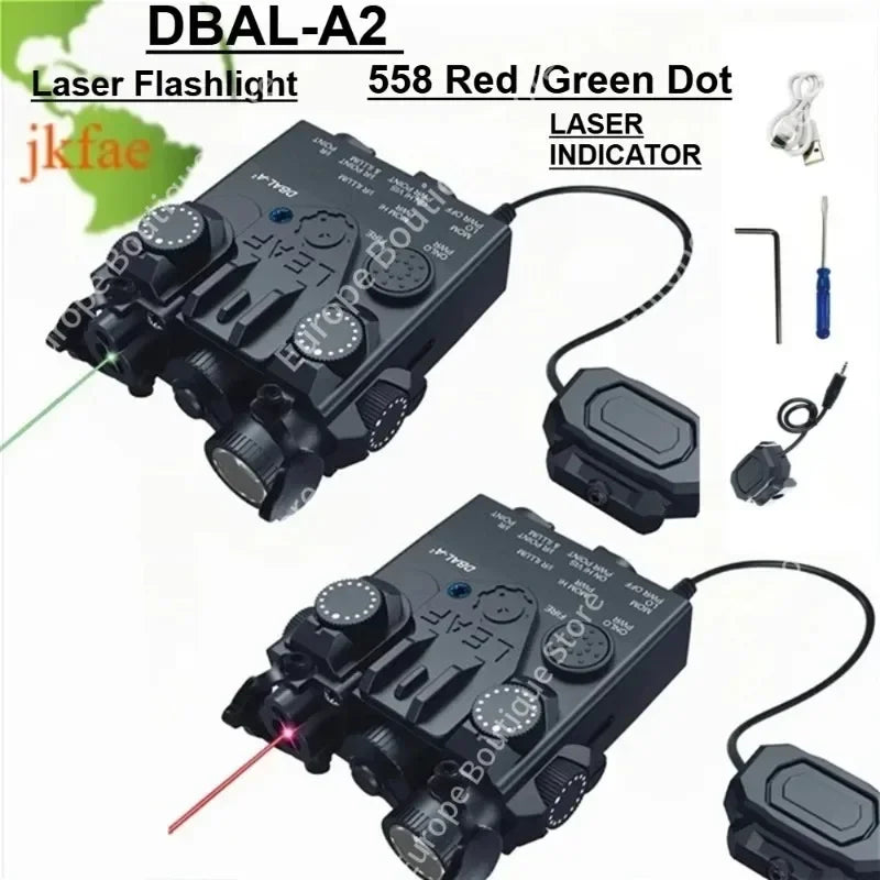 DBAL-A2 Red Green Laser Sight, White LED Flashlight Integrated Design, Aiming Indicator for 20mm Rail Outdoor Toy Parts