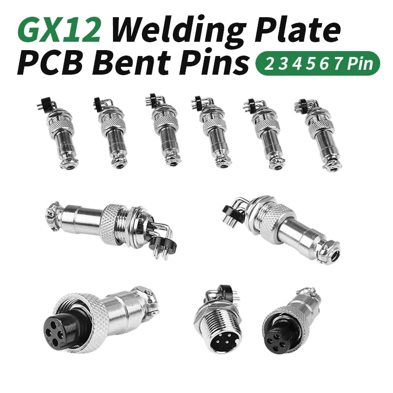 GX12 M12 PCB Aviation Plug Socket, 2/3/4/5/6/7Pin Gold Plated Copper Bent 90 Right Angle Solder Board Circuit Board Connector