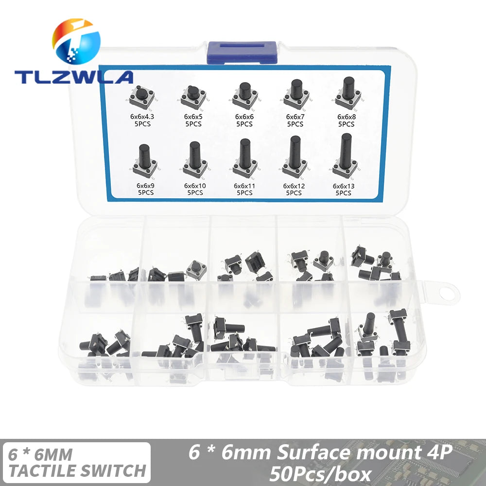 10 Models 6*6 Tact Switch Tactile Push Button Switch Kit Height: 4.3 5~13MM DIP 2P/4P Micro Switch 6x6 Key Switch