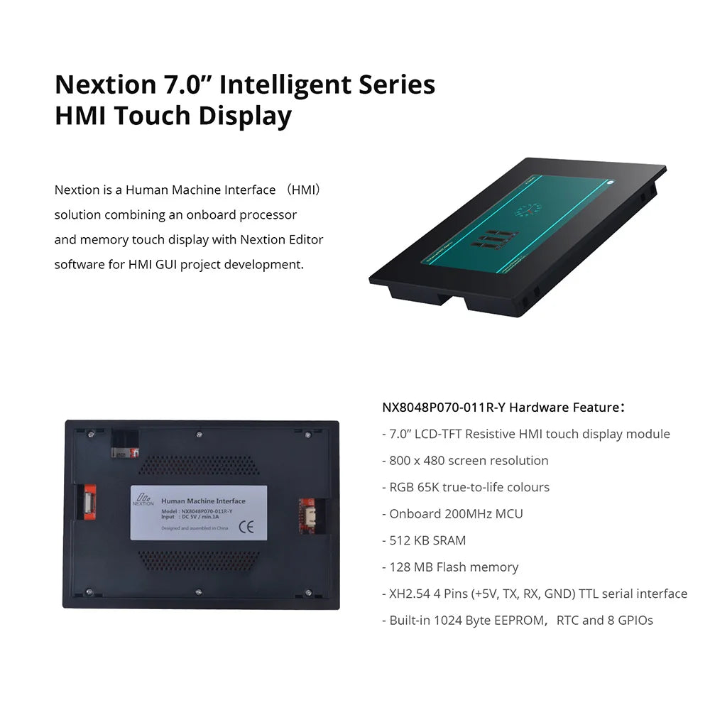 NEXTION 7.0'' Intelligent Resistive/Capacitive LCD Touch Display NX8048P070-011C/R-Y Multifunction HMI Module With Enclosure