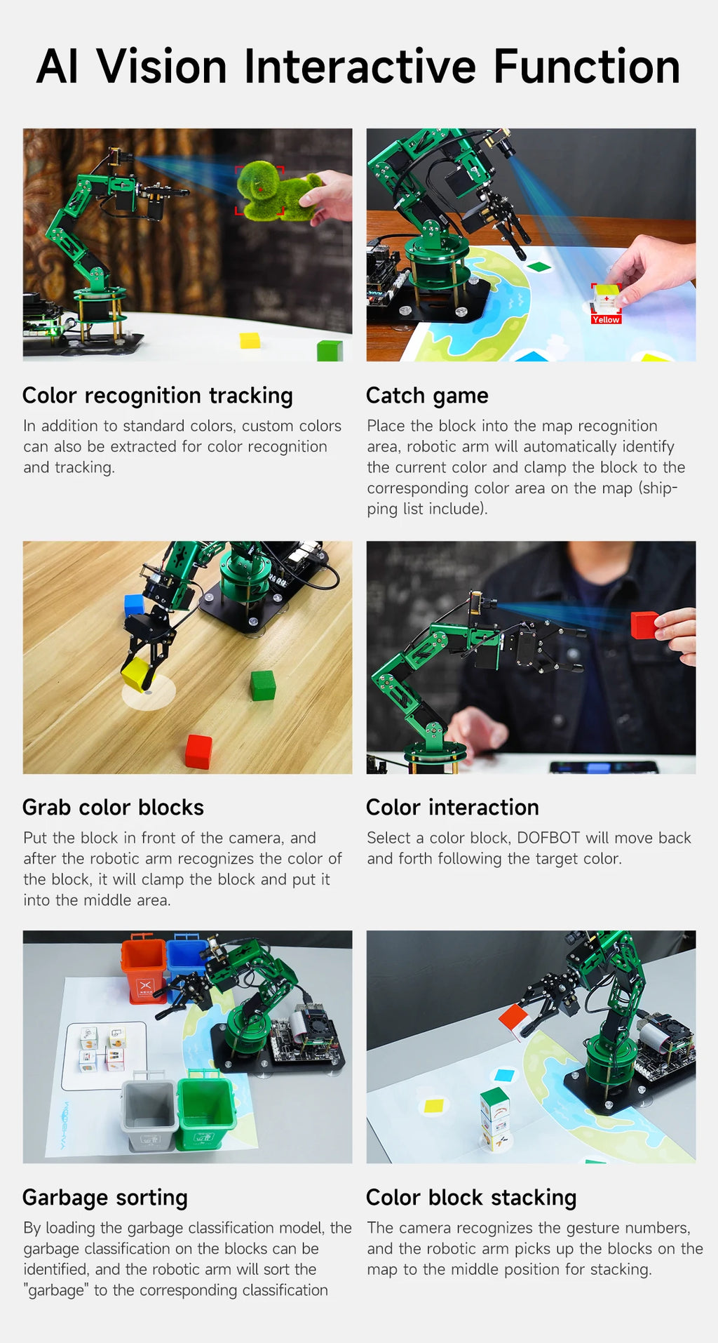 DOFBOT Raspberry Pi 5 Smart Robotic Arm DIY Electronic Kit AI Large Model Vision 6DOF Robot Support ROS2 Development