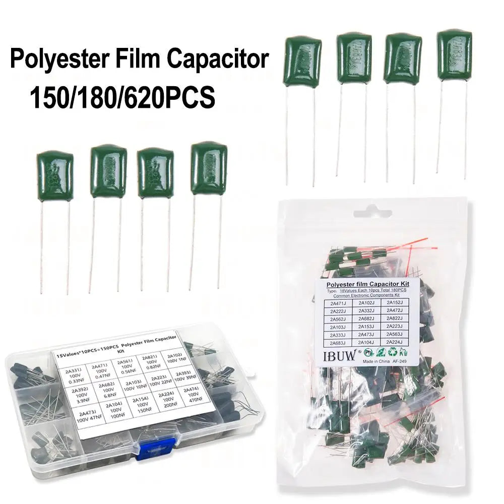 150/180/660PCS Polyester Film Capacitor Kit 100V 1nF 1.5nF 2.2nF 100nF 2A102J 2A471J 2A222J 2A392J 2A332J 2A472J 2A103J 2A473J