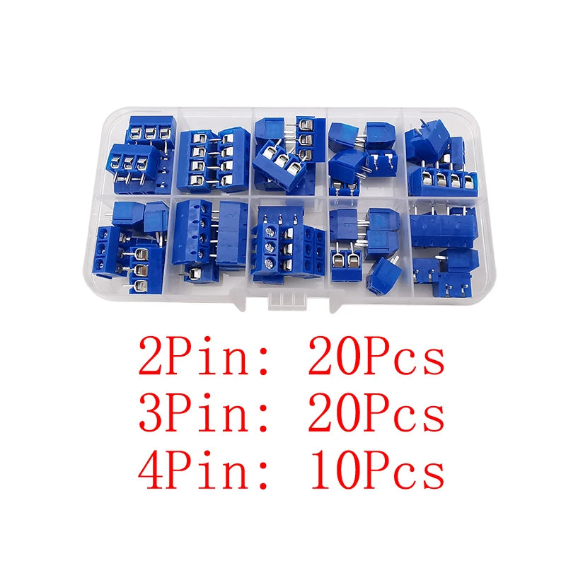 50Pcs/box KF301 2P 3P 4 Pin Pitch 5.0mm PCB Terminal Block Connector Straight Pin Screw Terminal Blocks Connector Kit Blue