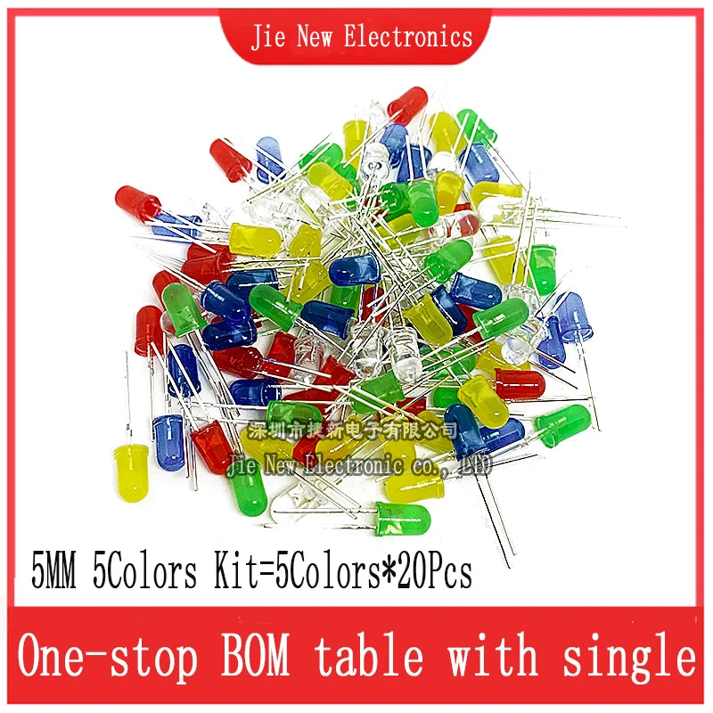 3mm 5mm LED Diode Assorted Kit White Green Red Blue Yellow Orange F3 F5 Leds Light Emitting Diodes Electronic Kit
