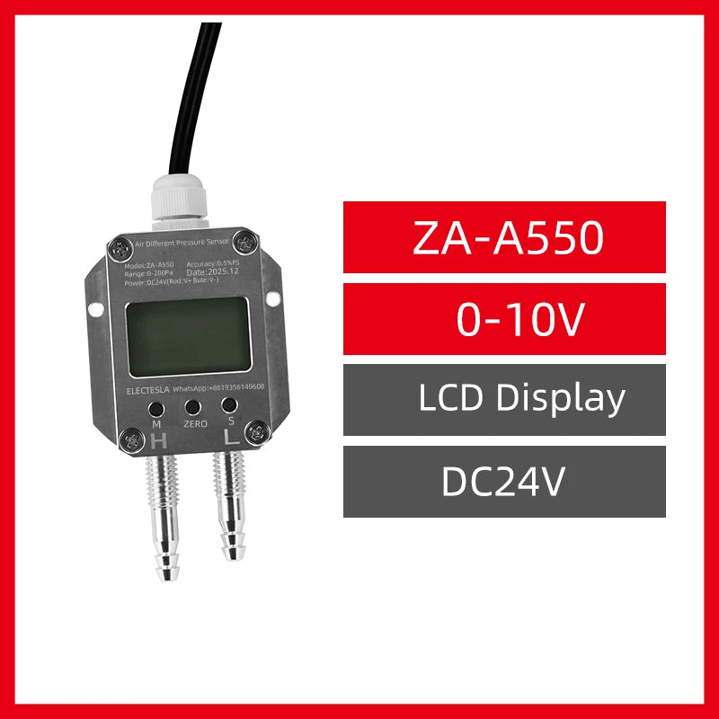 No Display/ LCD Display Air Gas Wind Pressure Differential Sensor 4-20mA 0-10V 0-5V RS485 Differential Pressure Meter Transmitte