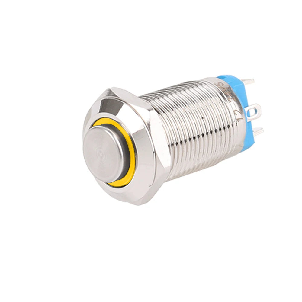 1pc 12mm Anti-Vandal Metal Push Button Switches High Flat Round With LED Green Red Blue White 3V 12V Momentary Latching Reset