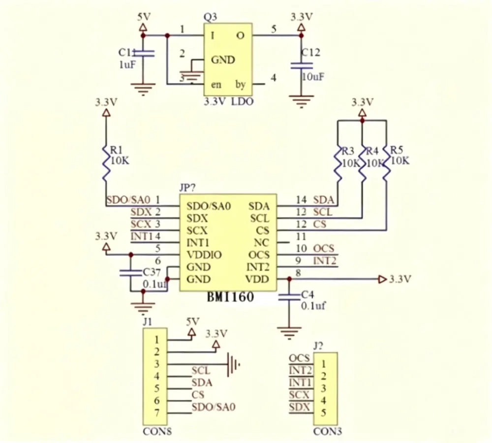1-5pcs GY-BMI160 Module 6DOF 6-axis Angular Velocity Gyroscope+Gravity Acceleration Sensor Board IICSPI