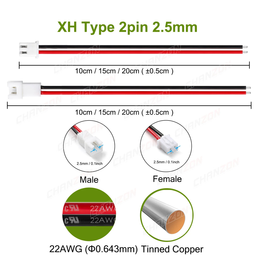 SM XH PH 2.54mm 1.25mm JST Connector Cable for 2 Pin Balance Adapter XH2.54 2.54 1.25 2Pin 2P Battery Male Female Connect Plug
