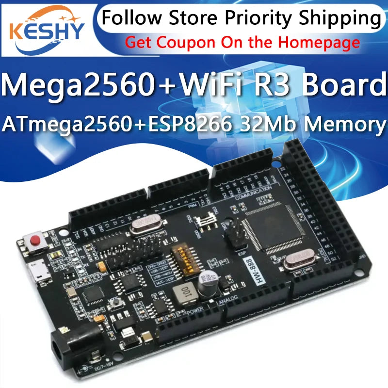 Mega2560 + WiFi R3 ATmega2560+ESP8266 32Mb memory USB-TTL CH340 Compatible for Arduino Mega NodeMCU For WeMos MEGA 2560