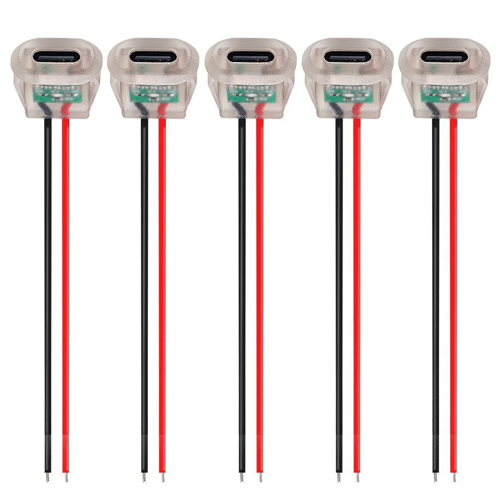 2pin USB Type C 5A Input Type Charging Socket With LED Lights Plate Waterproof USB-C Power Port TYPE-C Female Connector Jack