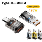 120W Fast Charging USB 3.2 to Type C Adapter OTG 10GB High Speed Data Audio Transfer For PC Tablet Xiaomi Huawei USB C Converter