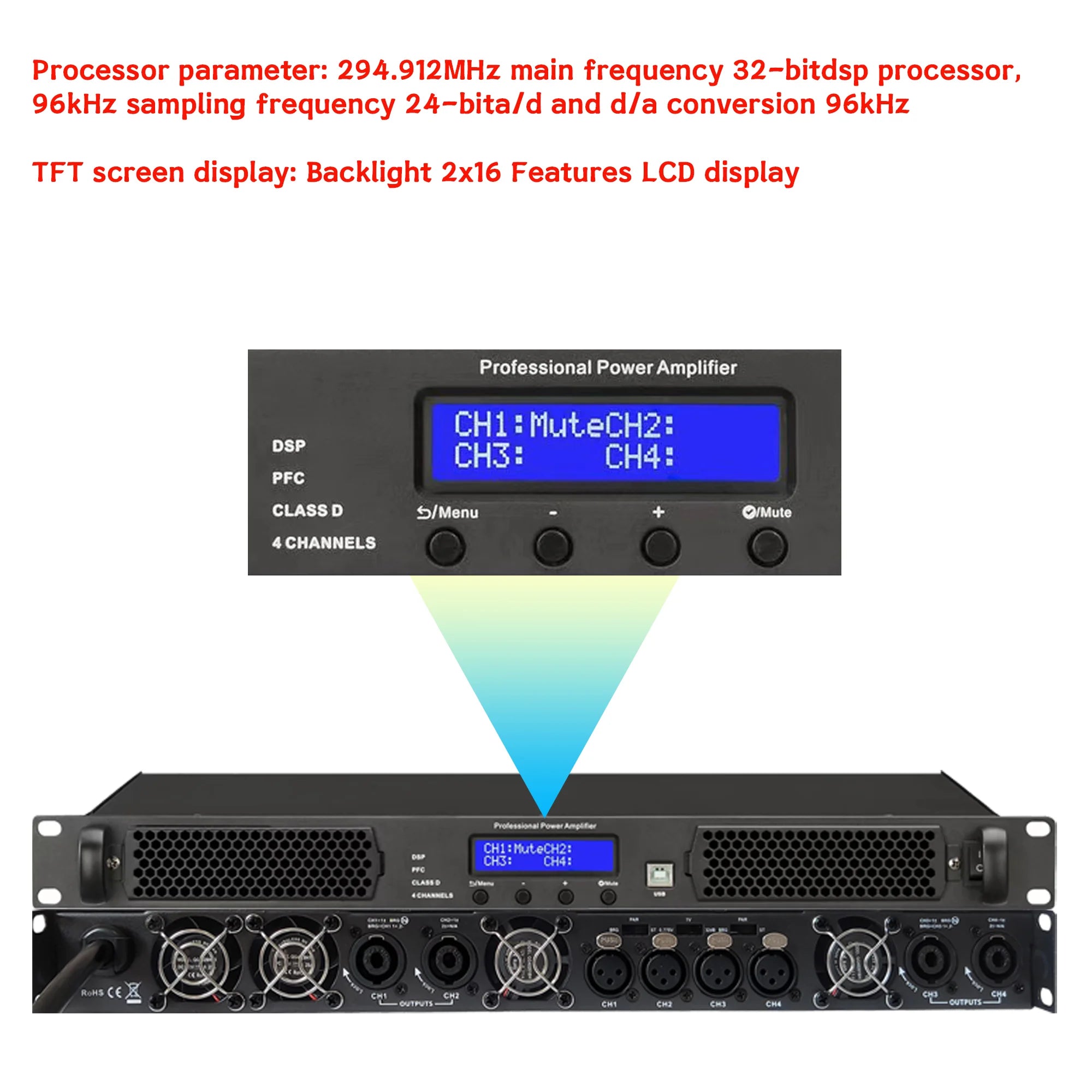 ShennDare Professional Digital DSP Power Amplifier 4x1000W 8OHM 4CH Sound Amplifier Processor DJ Subwoofer Line Array Speaker