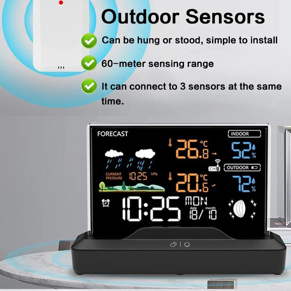 Digital Wireless Weather Station Indoor Outdoor Thermometer Hygrometer with Color Display Barometer Forecast for Home and Office