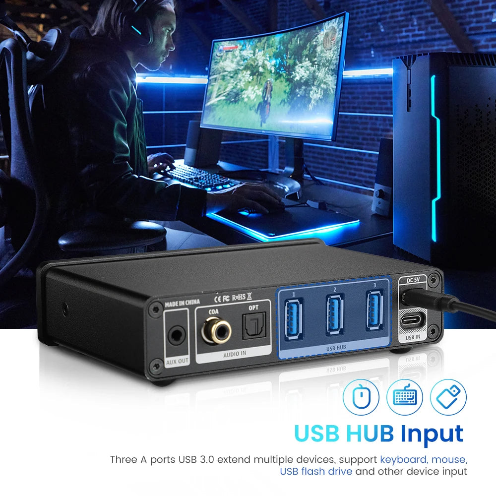 AIYIMA Audio DAC-A2 PRO USB Gaming DAC Headphone Amplifier Hub USB Mini Decoder for PS5 Desktop Gaming Headset Active Speakers