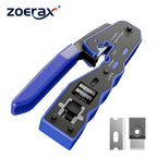 ZOERAX RJ45 Crimp Tool Ethernet Crimping Tool All-in-one Crimper For Pass Through Cat6 Cat5e Connectors With Replacement Blades