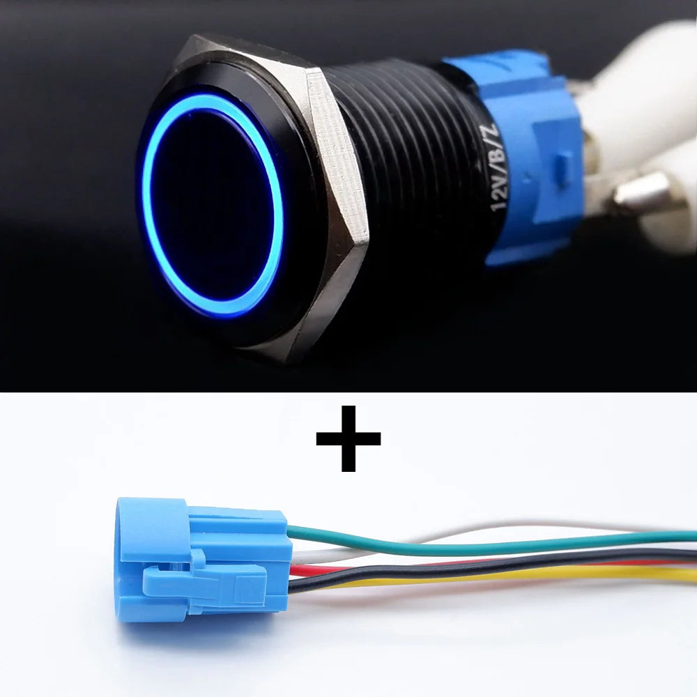 16/19/22mm Black Push Button Switch Waterproof Illuminated Metal Momentary Latching Fixed On Off Power Switch Backlit LED 3V 12V