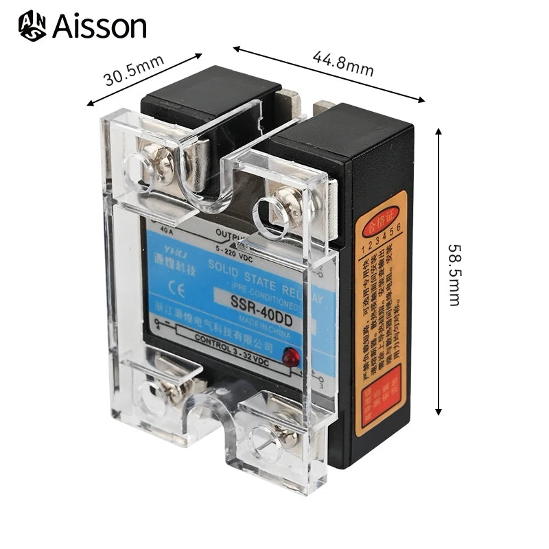 SSR-10DD 25DD 40DD Single Phase DC Controlled DC SSR Solid State Relay With Plastic Dust Cover Heat Sink 220V 10A 25A 40A