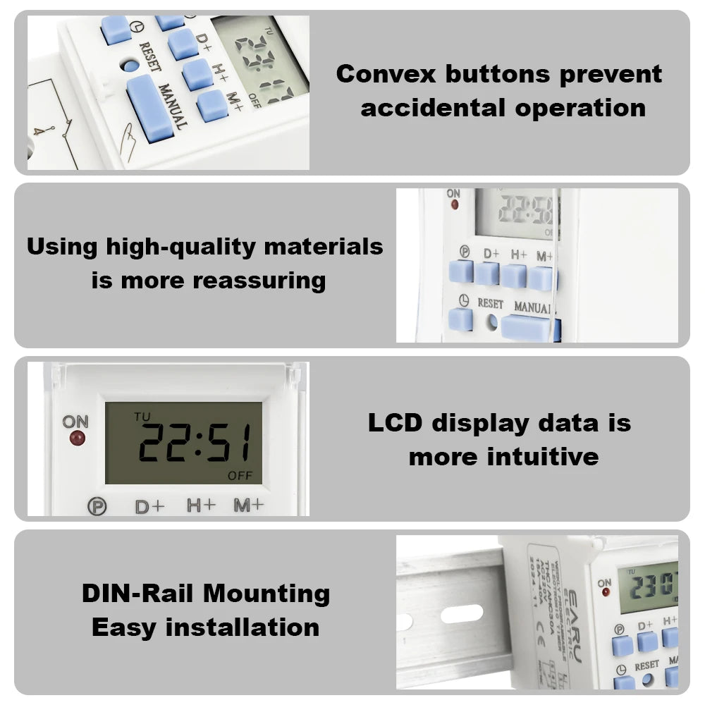 Electronic Weekly 7 Days Programmable Digital Timer Switch Relay Timer Control Din Rail THC AC 220V 230V 110V DC 12V 24V 48V 30A