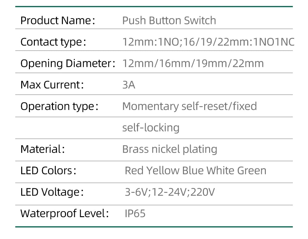 12/16mm Flat LED Illuminated Reset Latching Ring LED Metal Push Button Switch Waterproof On Off with Power Symbol