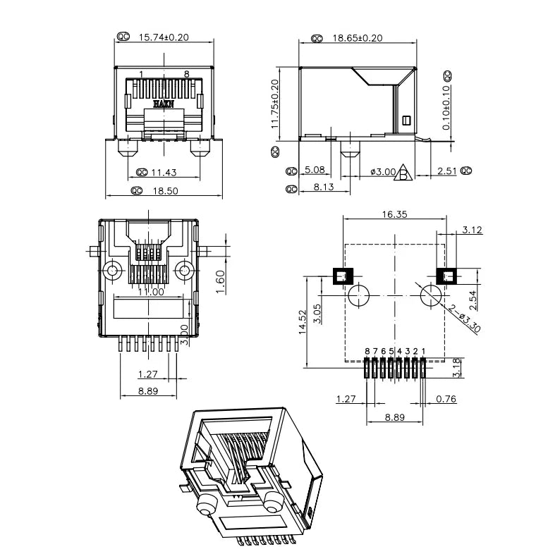 5Pcs SMT RJ45 8P8C Jack Connector PCB Mount Network Socket Internet Modular SMD 8Pin Female