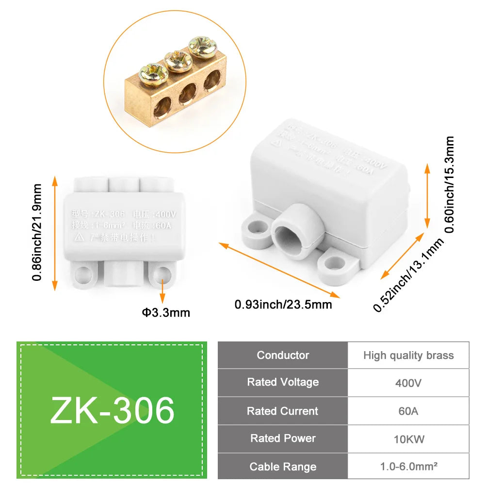 DIY GO 5PCS High Power 1 in 2/4 out Splicing Cable Connector 60A/400V 1-6mm2 Wire Connector Screw lock Terminal Block