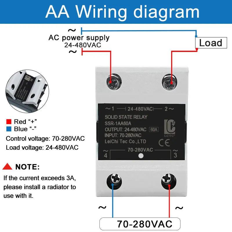LCTC Solid State Relay DC TO AC AC To AC DC To DC Single Phase SSR 10A 25A 40A 60A 80A 100A 120A 200A 240A Zero-crossing Relay