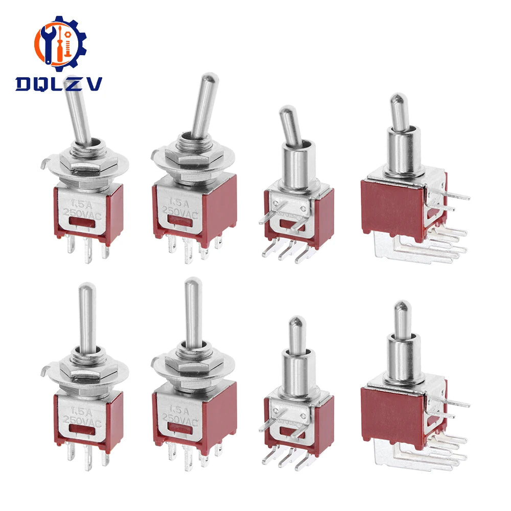 5MM Mini Toggle Switch SMTS-102 250V/1.5A SPDT 3/6 Pin On On 2/3 Position Red Color Stitch Pins SMTS-202 ﻿