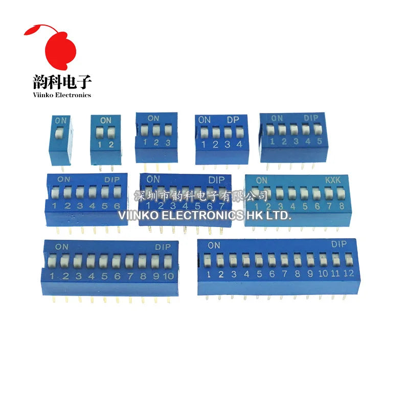 10pcs Slide Type Switch Module 1 2 3 4 5 6 7 8 10 12 PIN Bit 2.54mm Position Way DIP Blue Pitch Toggle Switch Blue Dial Switch
