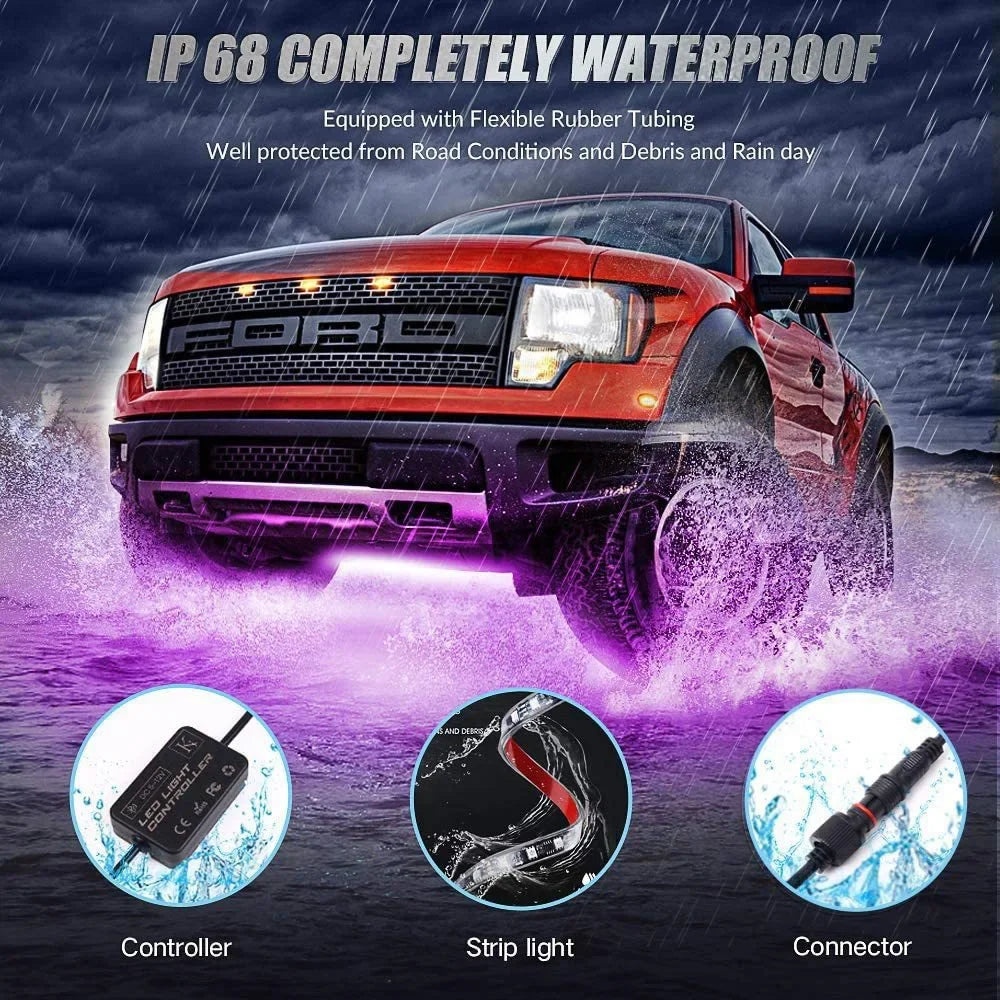APP LED Motorcycle Car Atmosphere Ambient Foot Light Remote Control Flexible Waterproof Sound 12V Moto RGB Decorative Lamp Strip