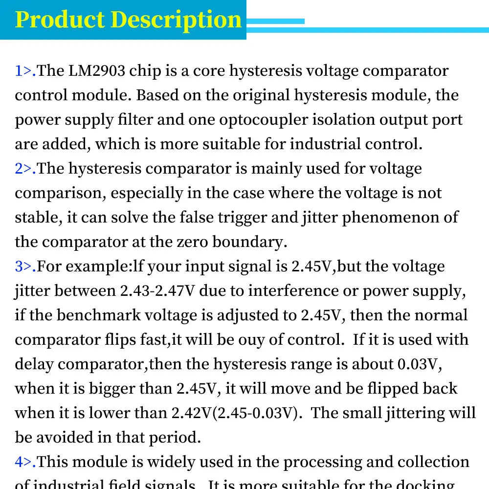 Voltage Comparator Stabilizer 5-24V Hysteresis Signal Optocoupler Isolated Output 3-5MA LM2903 Chip For Industrial Field Signal