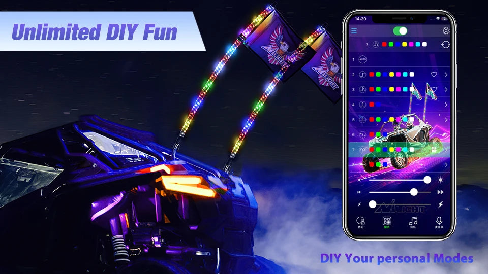 Nilight  3-6FT RGB LED Whip Light, Spiral Neon Flagpole Lights With Remote Control Color Changing Lights for ATV UTV Buggy 2PCS