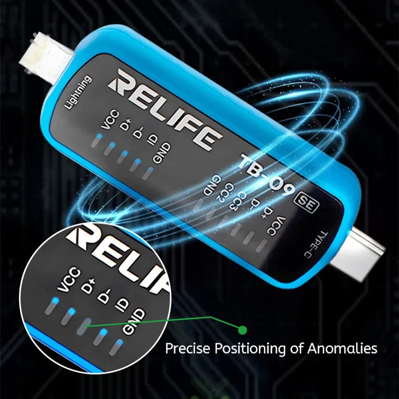 RELIFE TB-09 SE Charging Port Tester for Mobile Phone IP Android Repair Dual Plug Lightning Type C Interface Fast Fault Detector