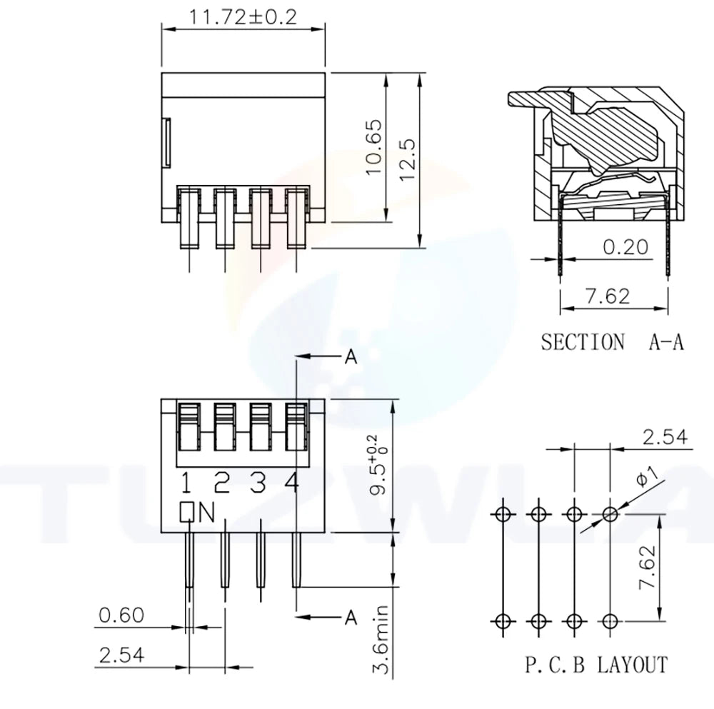 10PCS Slide Type Switch Module 1 2 3 4 5 6 7 8 9 10 12 Bit 2.54mm Position Way DIP Red Blue Pitch Toggle Switch Red Snap Switch