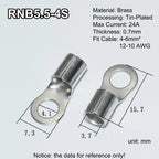 100pcs RNB Brass Ring Bare Terminal Block Connector Cable Lugs Wire Crimping Tips Electrical Connection Strips 12V 2.5mm 4mm 6mm