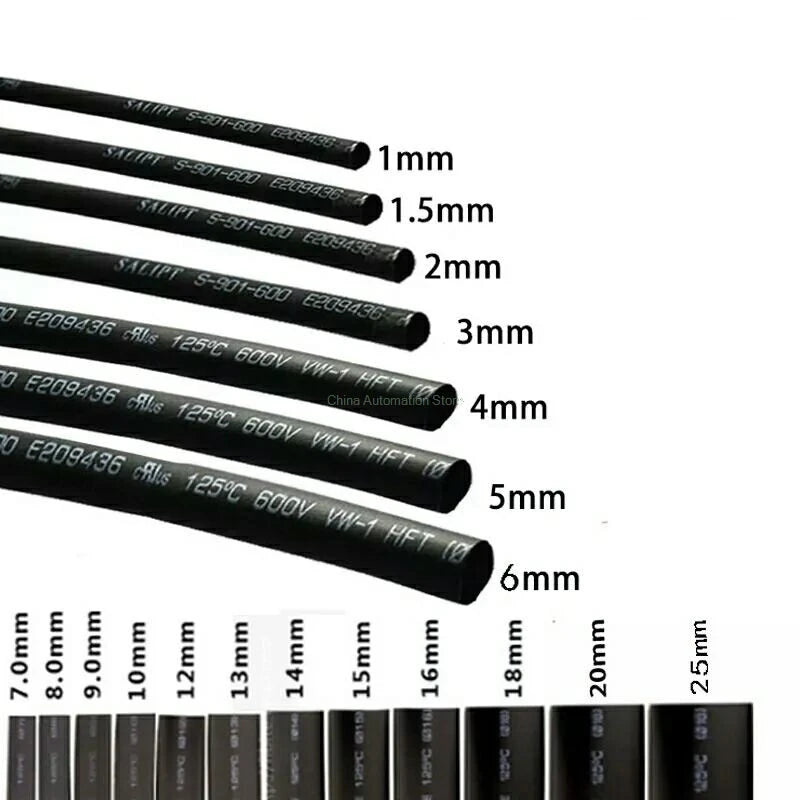 Black Heat Shrink Tubing 1-14mm Diameter Heatshrink Sleeving Wrap for DIY Wire Connector Repair - Assorted Sizes