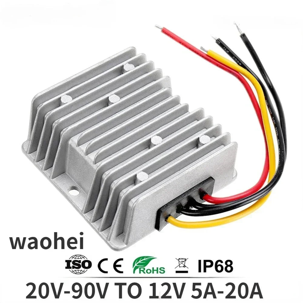 72V 60V 48V 36V 24V to 12V 5A 10A 15A 20A Buck DC-DC Power Converter 60V-12V Step-down Voltage Regulator Car Truck Boat Supply