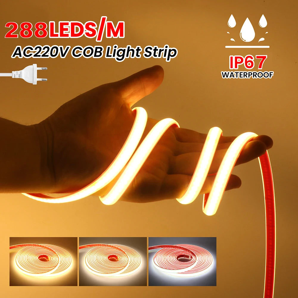 Dimmable COB LED Neon Light Strip Remote Power Kit Wifi Bluetooth Wall Touch 220V 23key Controller 288LEDs/m IP65 Flexible Lamp