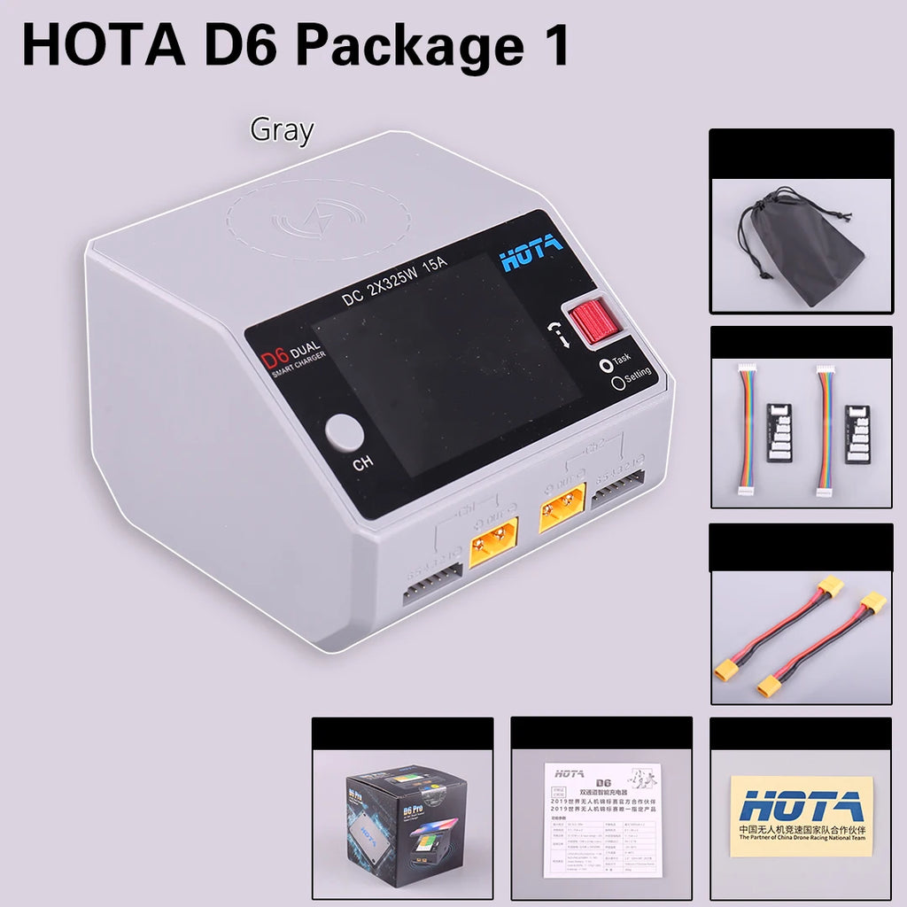 HOTA D6 DC650W 15A Dual Smart Charger Maximum current 1600mA Built-in Micro USB for 1-6S Lipo LiHV/NiZn/Nicd/NiMH Battery