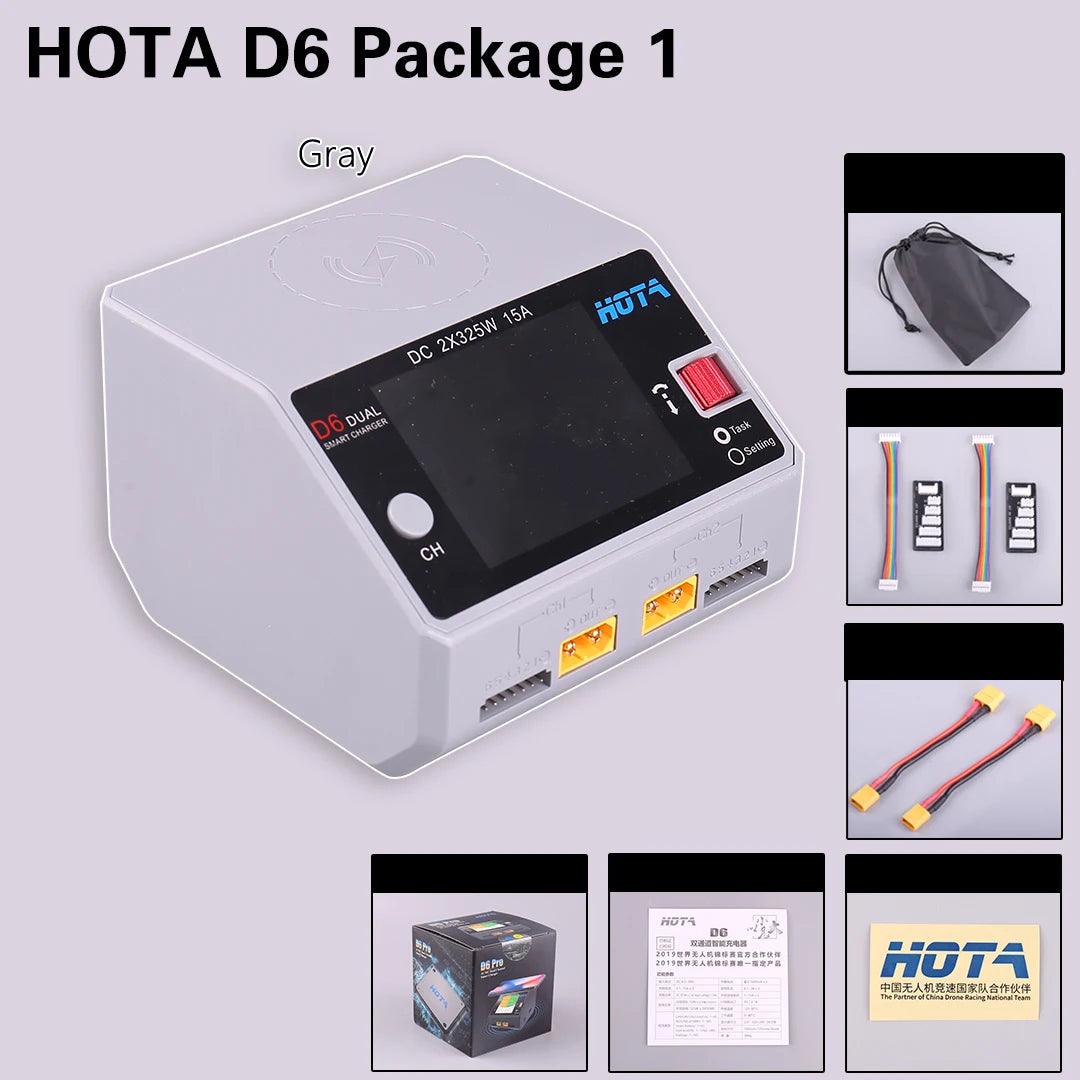 HOTA D6 DC650W 15A Dual Smart Charger Maximum current 1600mA Built-in Micro USB for 1-6S Lipo LiHV/NiZn/Nicd/NiMH Battery