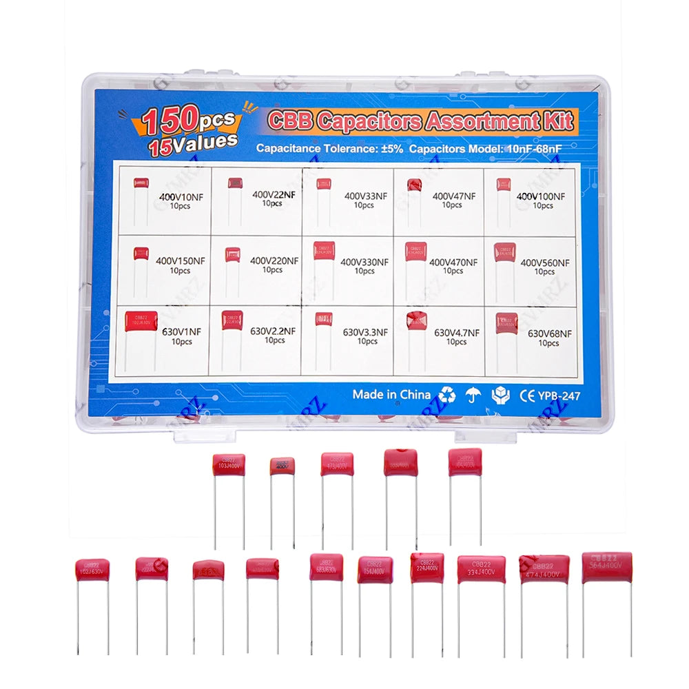 CBB Polypropylene Film Capacitor Kit, Power Supply, Audio Equipment Universal CBB Capacitors Set,for DIY Electronics