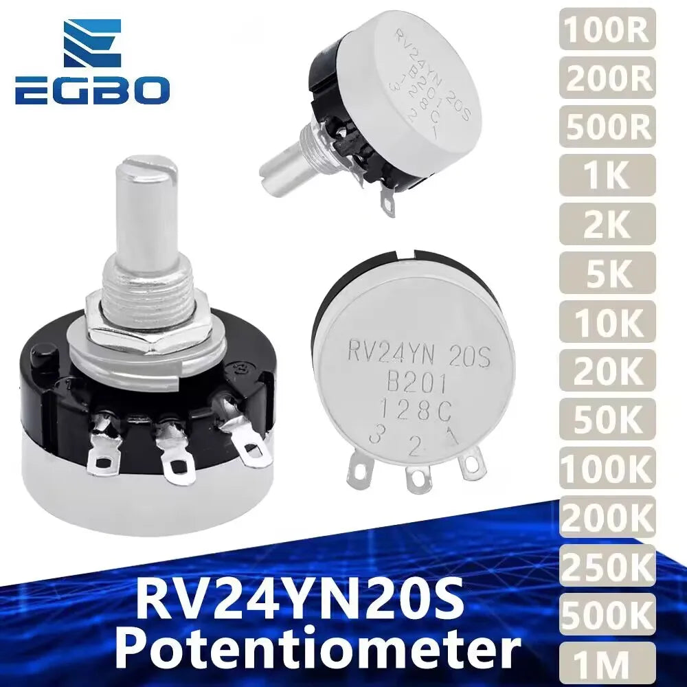 RV24YN20S B201 B501 B102 B202 B502 B103 B203 B503 B104 B204 B254 B504 B105 500 ohm 10K 20K 50K 100K 200K ohm Potentiometer